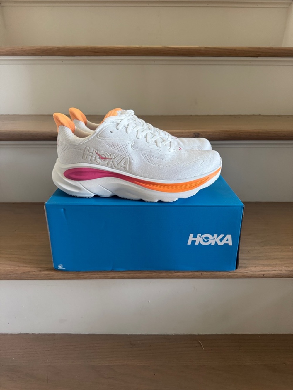 New In Box Women’s Hoka Clifton 10.5 white / electric rose sold out everywhere